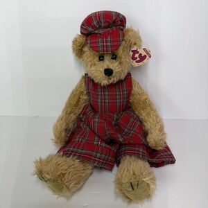 Vintage Ty 14” Holiday Red Plaid Christmas Teddy Bear Scotch Scottish 1993